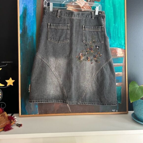 Tristan & Iseut Embroidered A-Line Denim Skirt 29" M - Picture 14 of 16